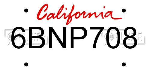 6BNP708 California License Plate