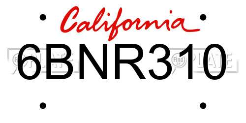 6BNR310 California License Plate