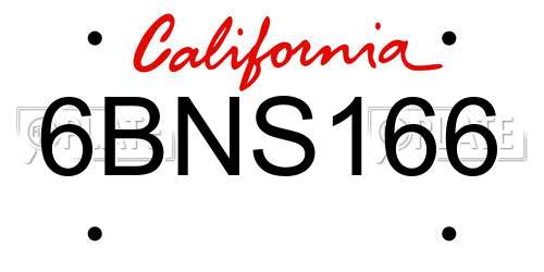 6BNS166 California License Plate
