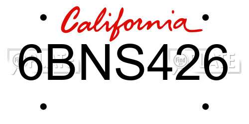 6BNS426 California License Plate