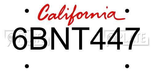 6BNT447 California License Plate