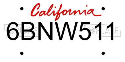 6BNW511 California License Plate