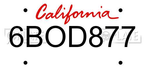 6BOD877 California License Plate
