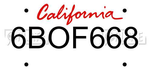 6BOF668 California License Plate