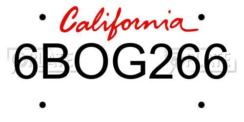 6BOG266 California License Plate