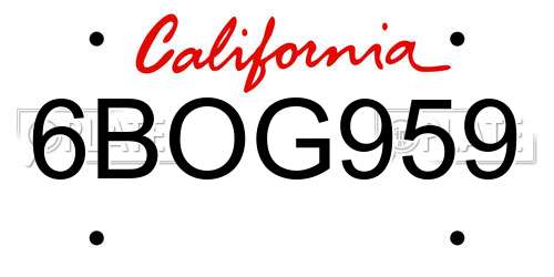6BOG959 California License Plate