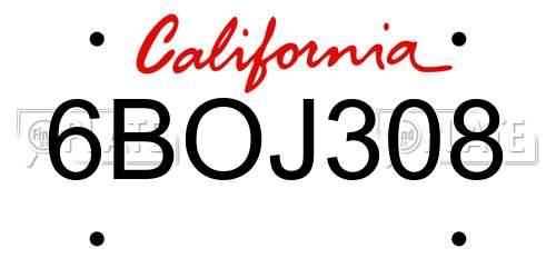 6BOJ308 California License Plate
