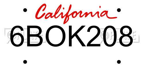 6BOK208 California License Plate