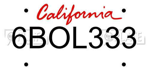 6BOL333 California License Plate