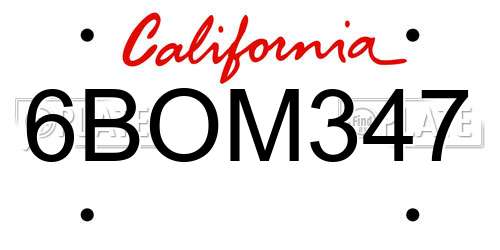 6BOM347 California License Plate