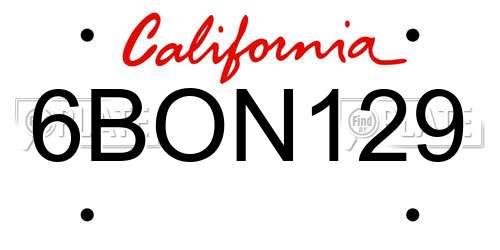 6BON129 California License Plate
