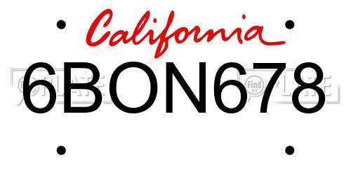 6BON678 California License Plate
