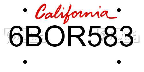 6BOR583 California License Plate