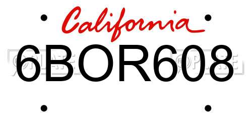 6BOR608 California License Plate