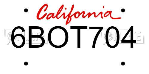 6BOT704 California License Plate