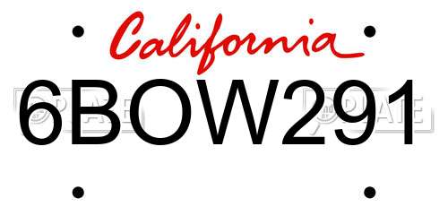 6BOW291 California License Plate