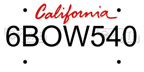 6BOW540 California License Plate