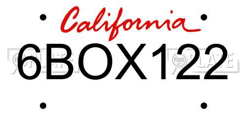 6BOX122 California License Plate