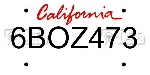 6BOZ473 California License Plate