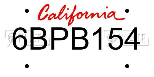 6BPB154 California License Plate