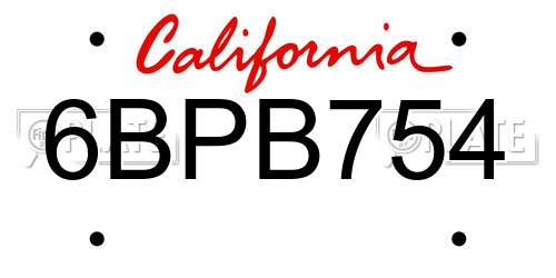 6BPB754 California License Plate