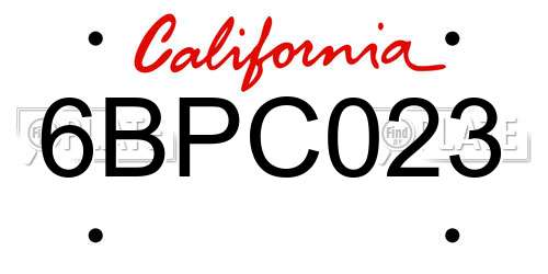 6BPC023 California License Plate