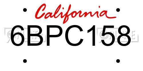 6BPC158 California License Plate