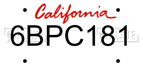 6BPC181 California License Plate