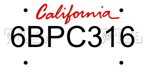 6BPC316 California License Plate