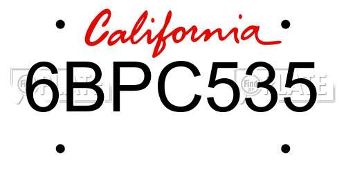 6BPC535 California License Plate