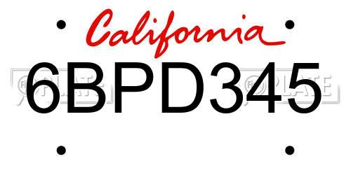 6BPD345 California License Plate