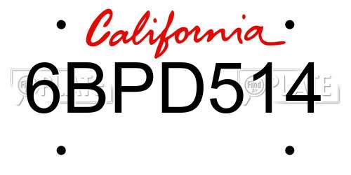 6BPD514 California License Plate