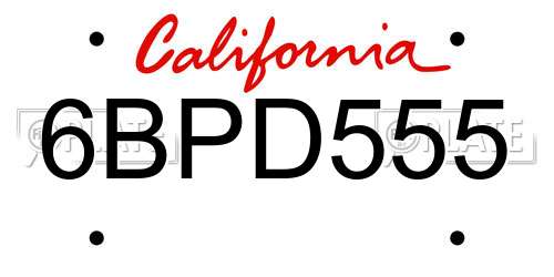 6BPD555 California License Plate