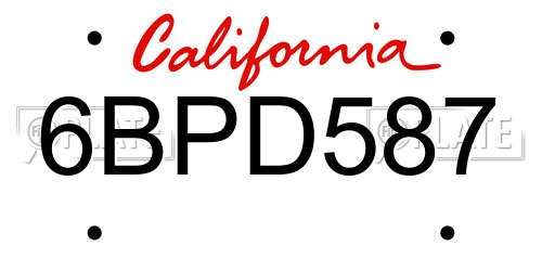 6BPD587 California License Plate