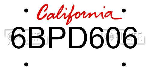 6BPD606 California License Plate