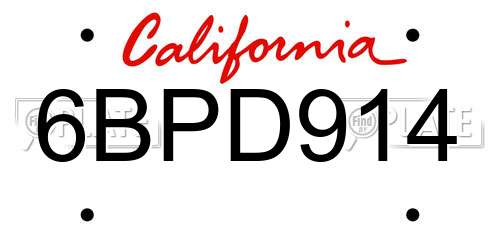6BPD914 California License Plate