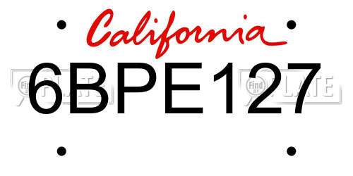 6BPE127 California License Plate