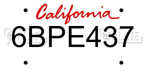 6BPE437 California License Plate