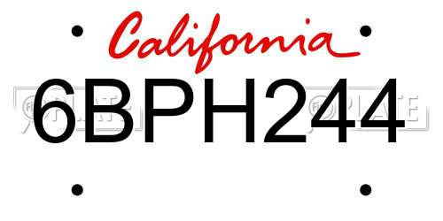 6BPH244 California License Plate