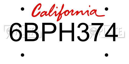 6BPH374 California License Plate