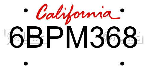 6BPM368 California License Plate