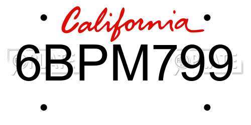6BPM799 California License Plate