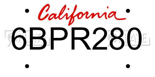 6BPR280 California License Plate