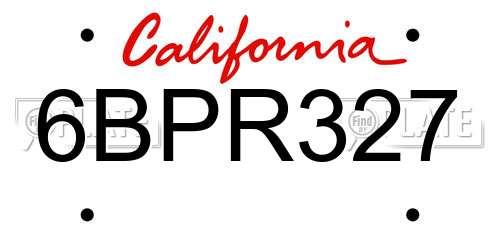 6BPR327 California License Plate