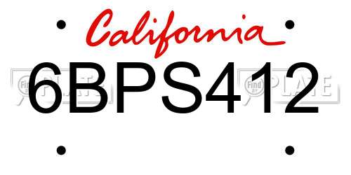 6BPS412 California License Plate
