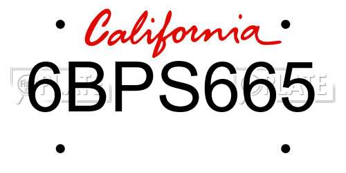 6BPS665 California License Plate