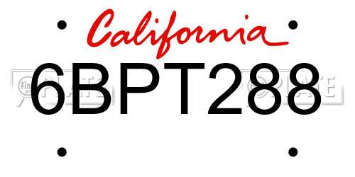 6BPT288 California License Plate