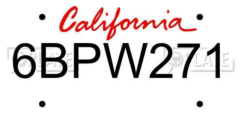 6BPW271 California License Plate