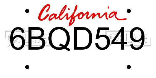 6BQD549 California License Plate