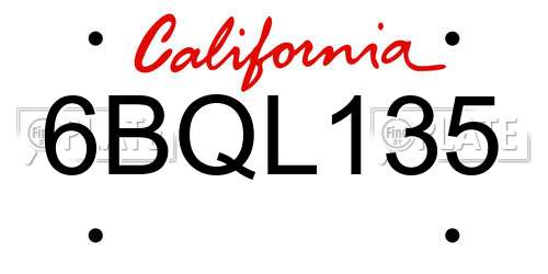 6BQL135 California License Plate